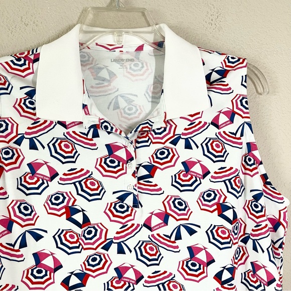 LANDS' END Sleeveless Top Polo Shirt Novelty Beach Umbrellas Resort Vacation 1X - Picture 2 of 7